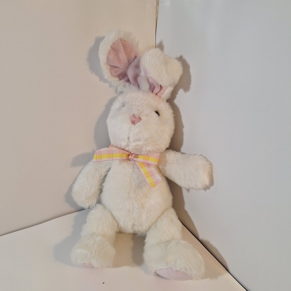 Gund Other - Gund Posie Pink White Bunny Rabbit Plush‎ Stuffed Animal With Plaid Bow